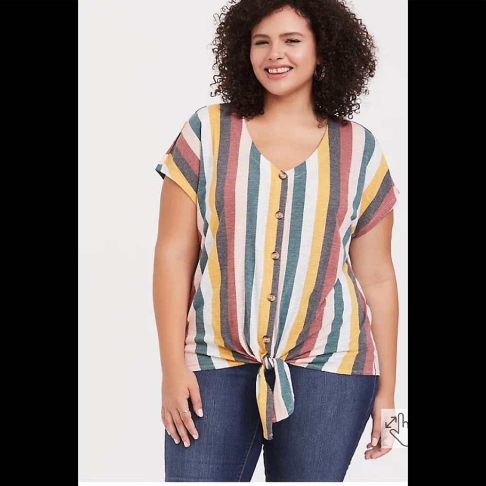 Torrid MULTI STRIPE BUTTON TIE-FRONT CROP TEE